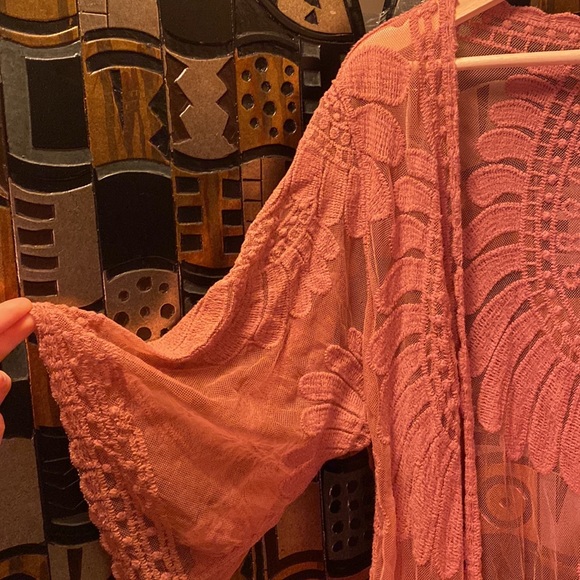 Boho Pink Embroidered Shawl - Picture 2 of 2